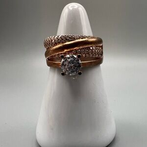 Stacked Swirl Rose Gold over Sterling Silver Ring, Size 7